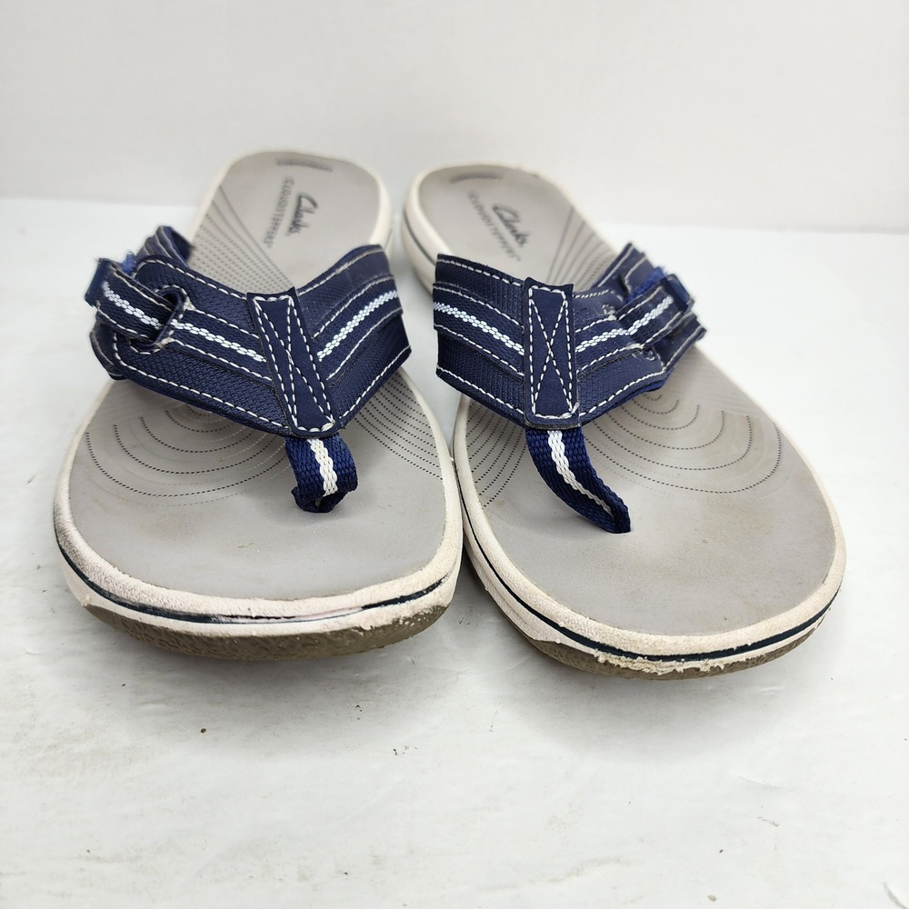 Clarks Cloudsteppers Breeze Sea Sandals Womens Size 7 Navy Blue Flip Flops 28635 - Picture 2 of 9
